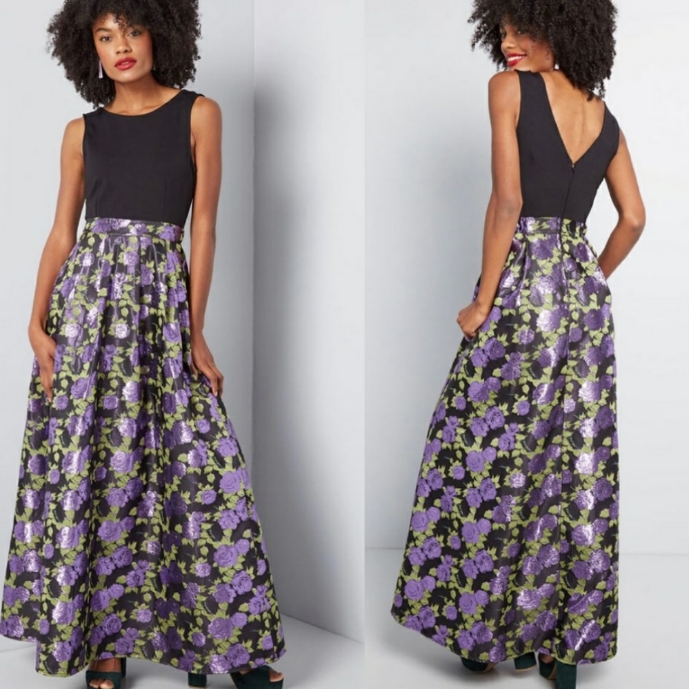 ModCloth Invitation Only Maxi Metallic Dress Jacquard SzXS